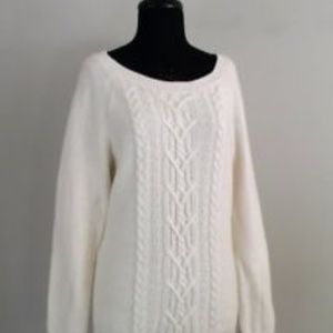 Talbots Cream Cable Knit Angora Cotton Sweater L